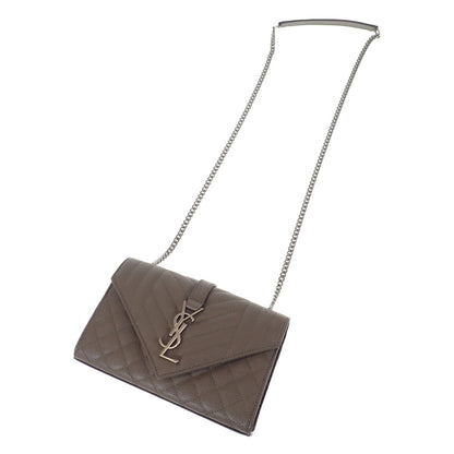Saint Laurent Envelope Small Shoulder Bag Quilted Leather Gray Silver — view 3
