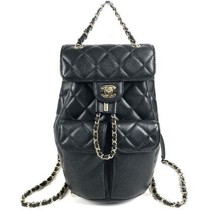 Chanel Backpack Quilted Chain Caviar Leather Black