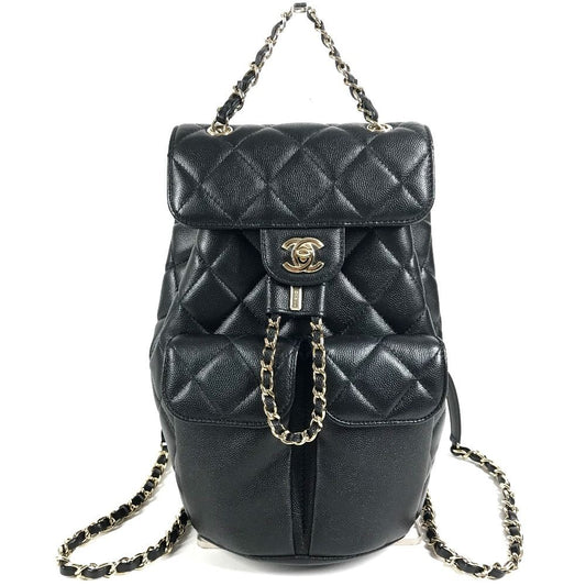 Chanel Backpack Quilted Chain Caviar Leather Black