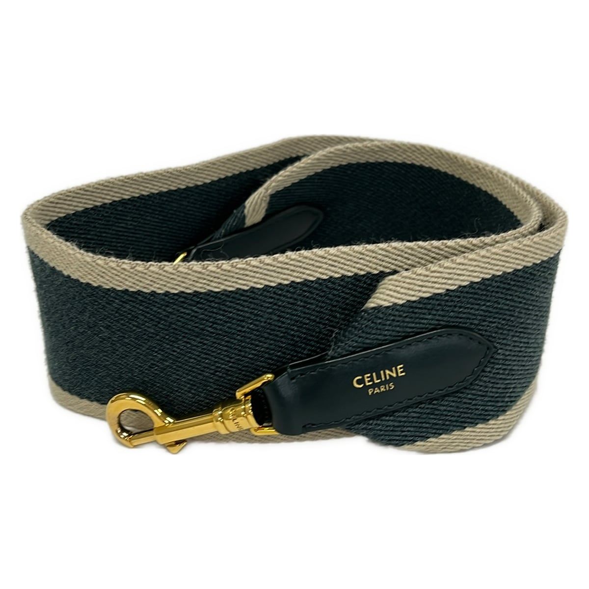 Celine Shoulder Strap Green Beige Gold Leather