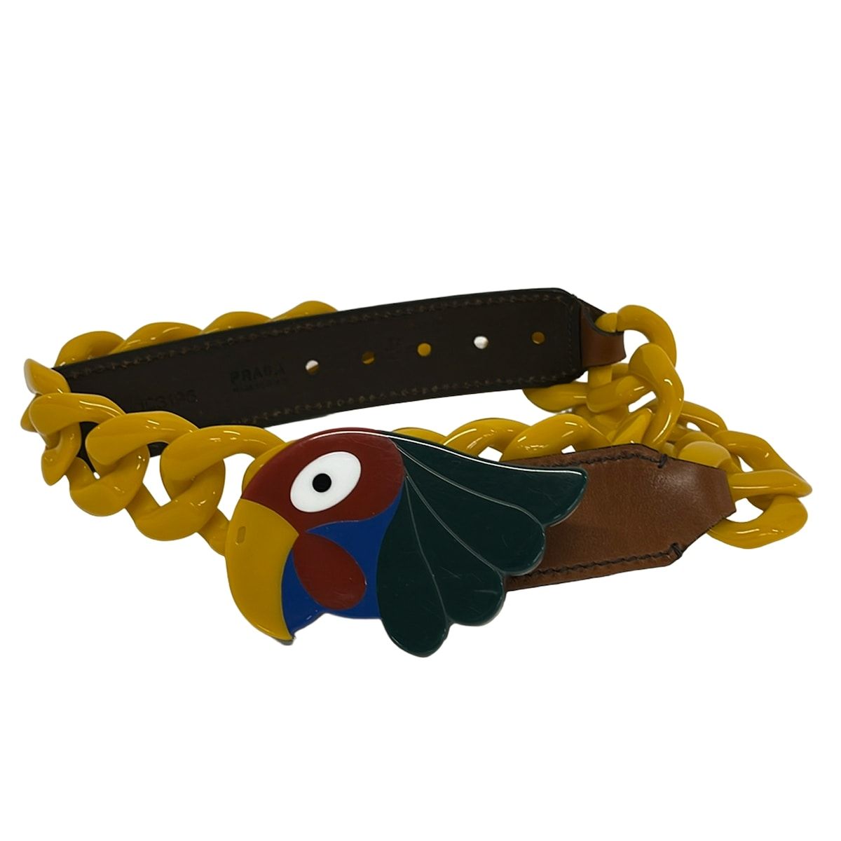 Prada Belt 32 80 Dark Yellow Brown Multi Parrot Leather