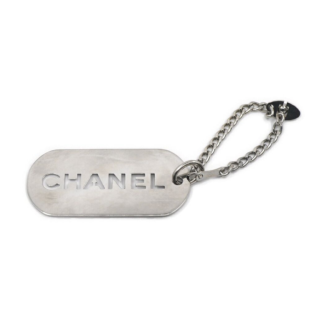 Chanel Charm Logo Plate Key Holder Silver Metal Small