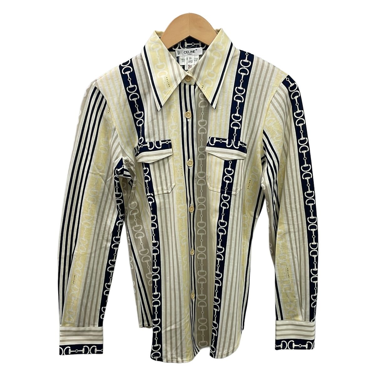 Celine Long Sleeve Shirt Blouse 38 M Ivory Black Multi
