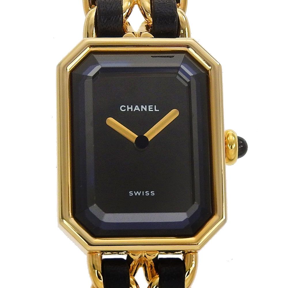 Chanel Premier S Gold Plated Leather Kuo Analog Display Black Dial Watch