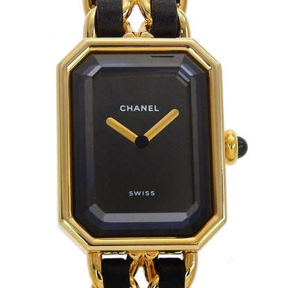 Chanel Premier S Gold Plated Leather Kuo Analog Display Black Dial Watch