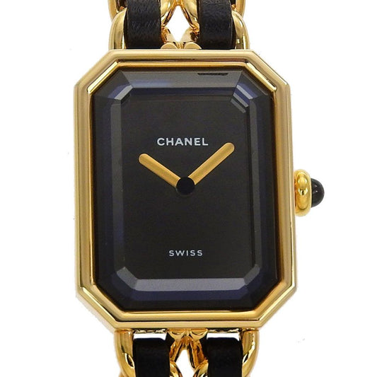 Chanel Premier S Gold Plated Leather Kuo Analog Display Black Dial Watch
