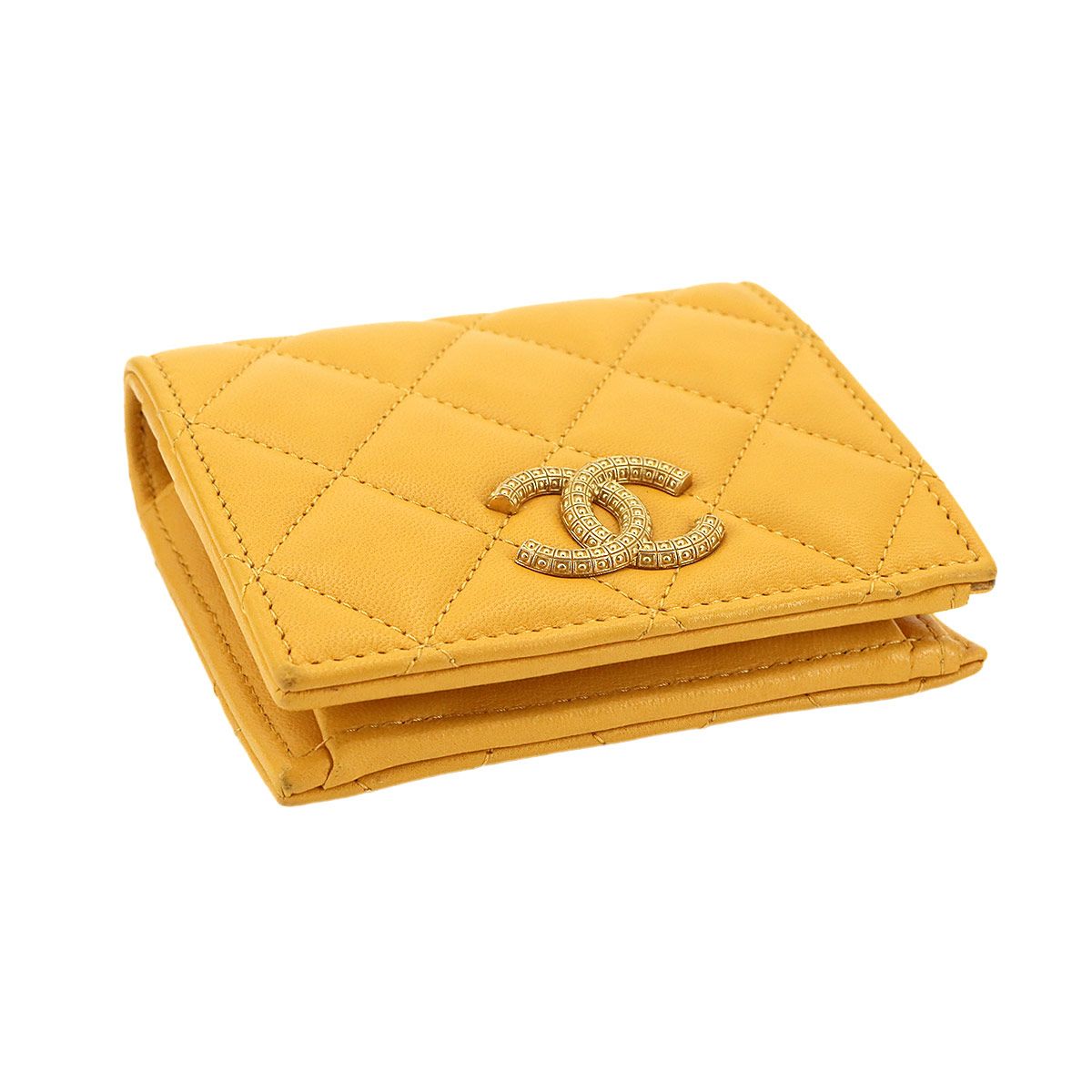Chanel Quilted Small Wallet Bifold Lambskin Master Yellow — view 5