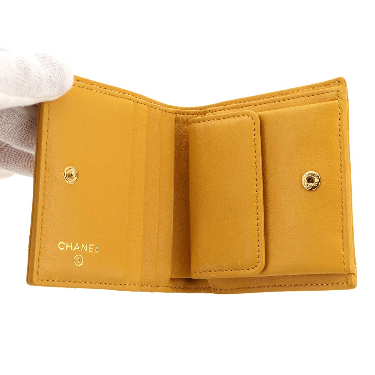 Chanel Quilted Small Wallet Bifold Lambskin Master Yellow — view 6