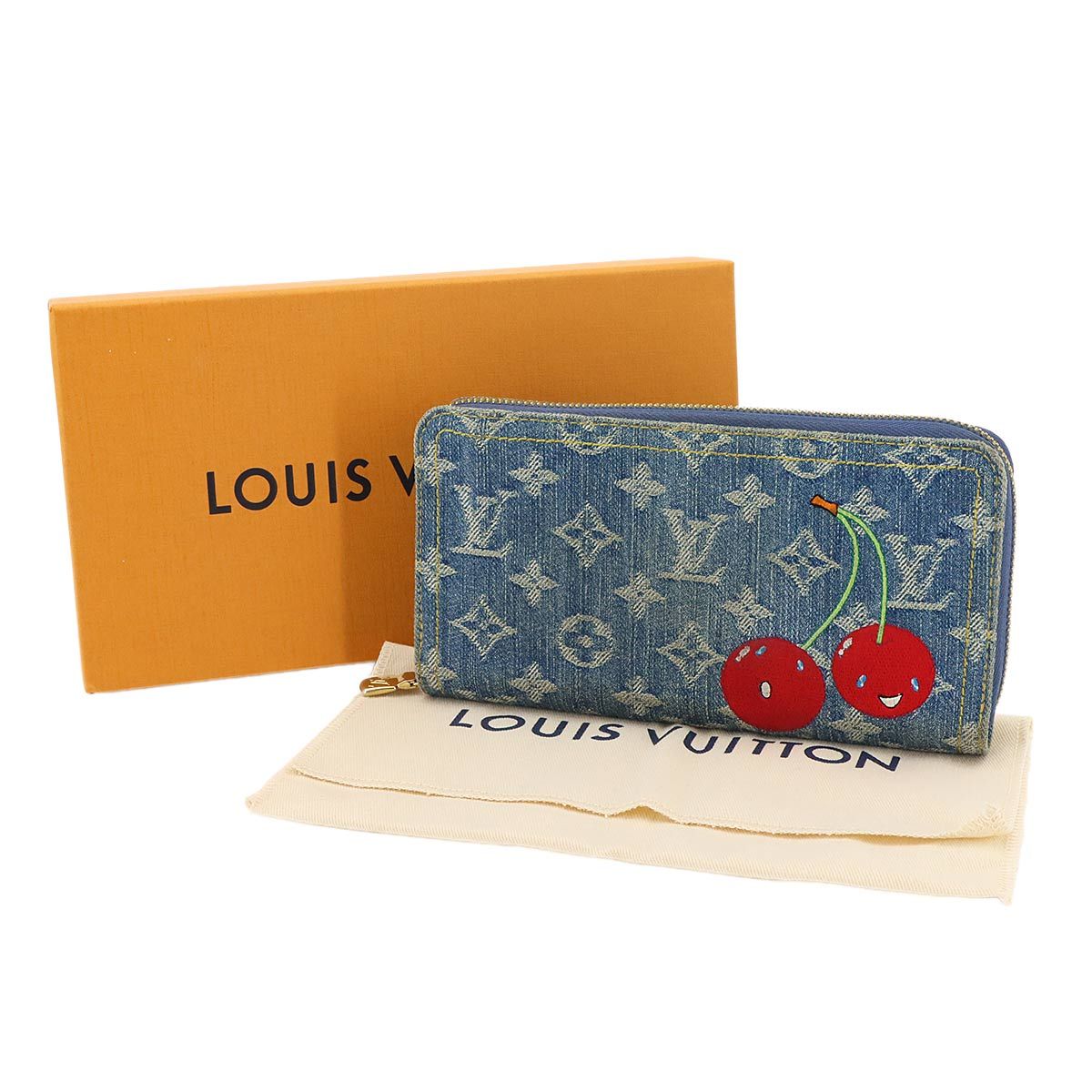 Louis Vuitton LV Takashi Murakami Zippy Wallet Zip Around Monogram Cherry Denim — view 2