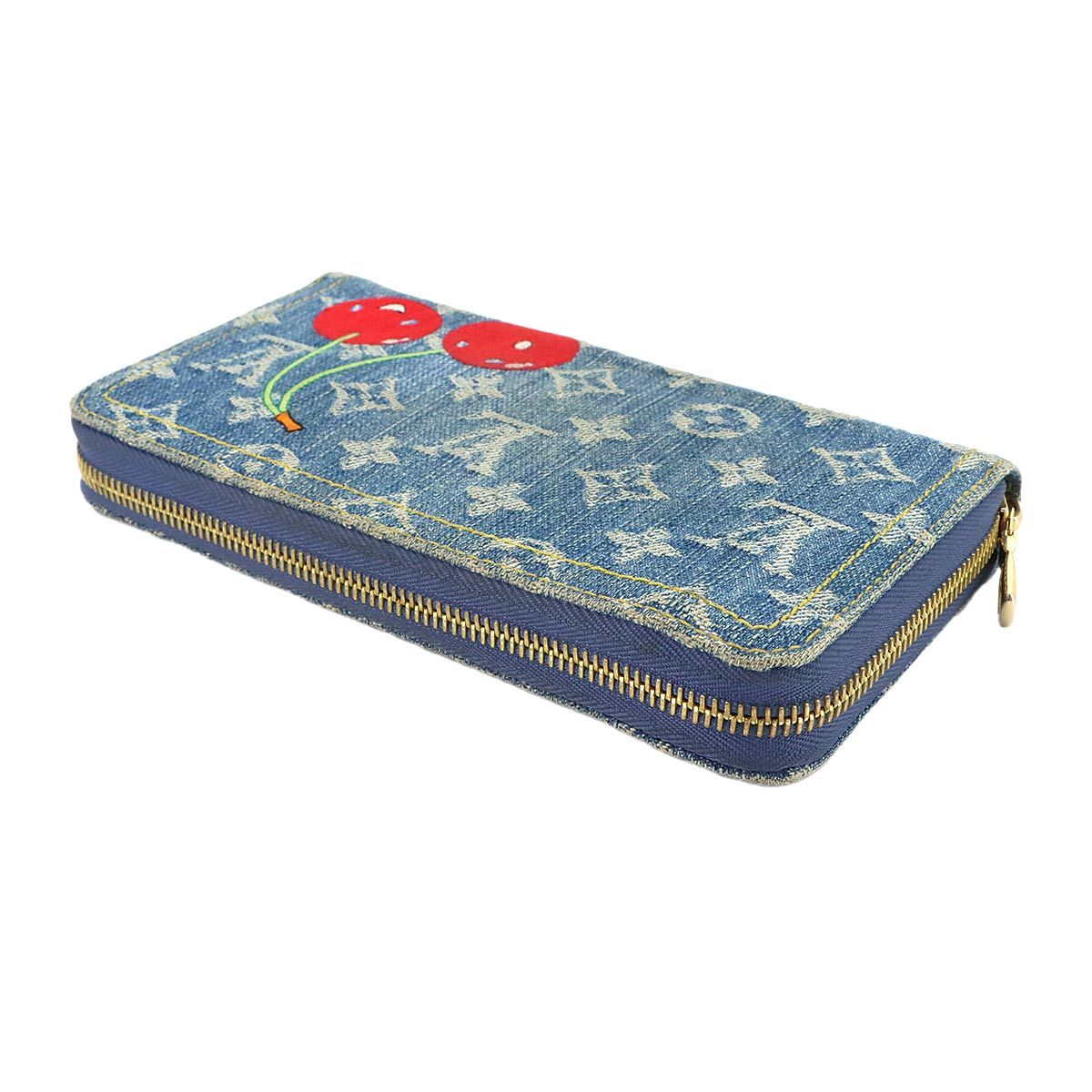 Louis Vuitton LV Takashi Murakami Zippy Wallet Zip Around Monogram Cherry Denim — view 5