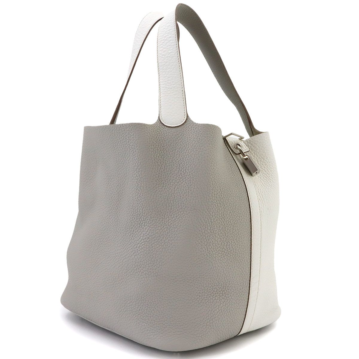 Hermes Picotin Lock Kazak 26 GM Hand Bag Taurillon Clemence Blanc Pearl Gray — view 3