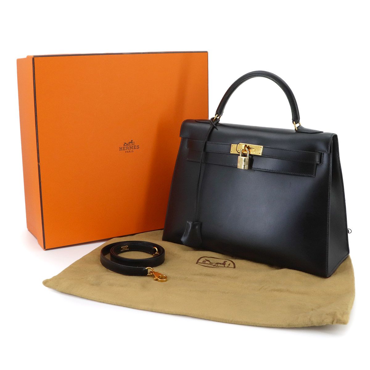 Hermes Kelly 32 Box Calf Black 2-Way Bag Sellier — view 2