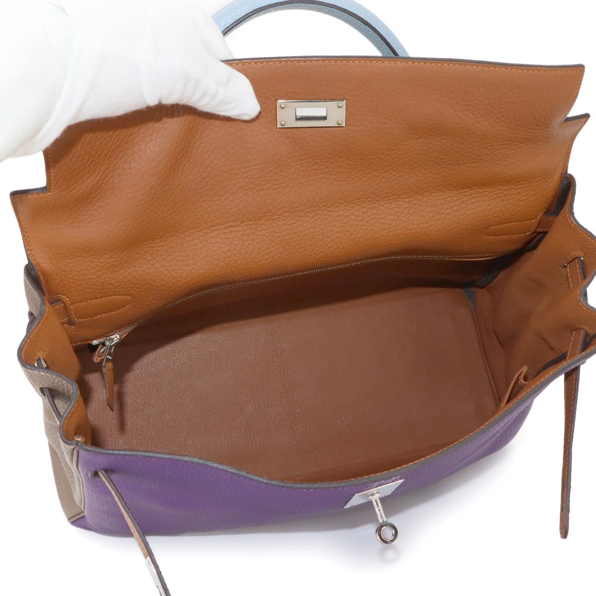 Hermes Kelly 35 Harlequin Taurillon Clemence Ultra Violet Blue Run 2-Way Hand — view 7