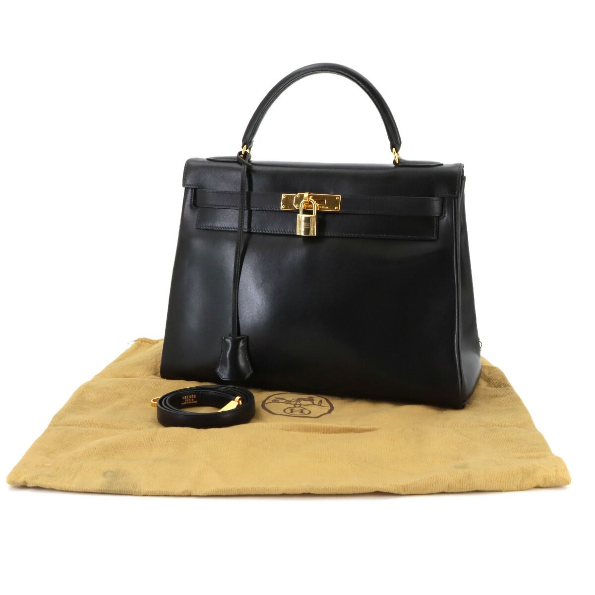 Hermes Kelly 32 Box Calf Black 2-Way Hand Bag Retourne Vintage — view 2