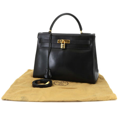 Hermes Kelly 32 Box Calf Black 2-Way Hand Bag Retourne Vintage — view 2