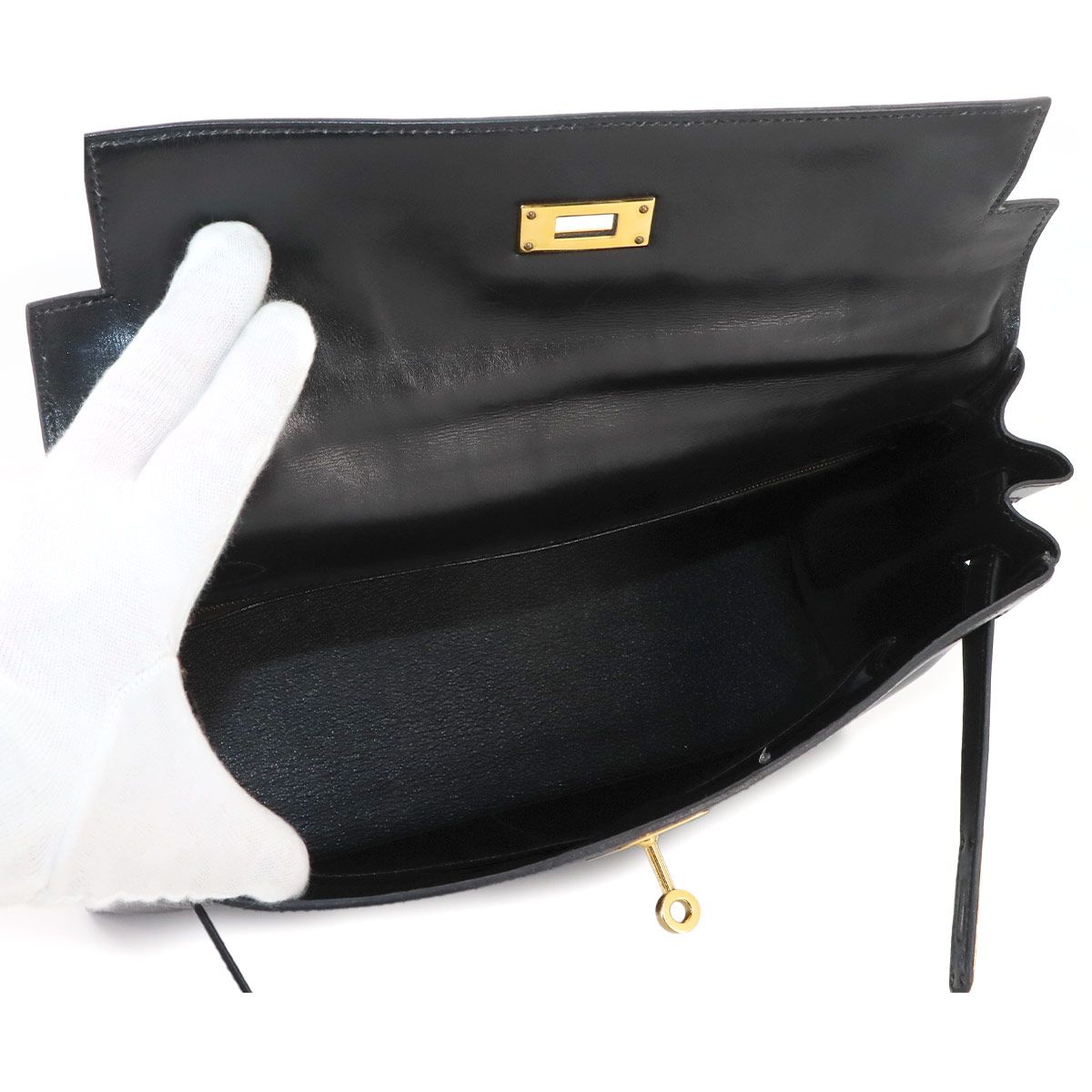 Hermes Kelly 32 Box Calf Black 2-Way Hand Bag Retourne Vintage — view 7