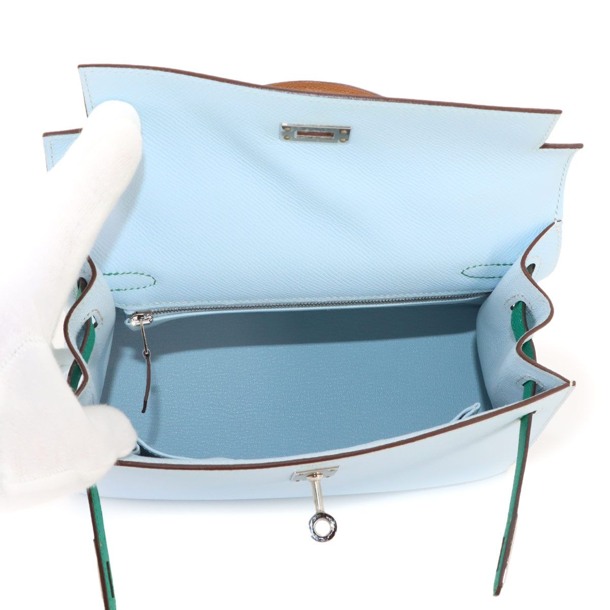 Hermes Kelly 25 Epsom Blue Brum Vert Jade Gold 2-Way — view 6