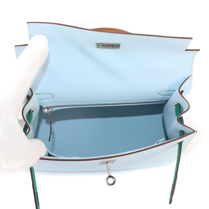 Hermes Kelly 25 Epsom Blue Brum Vert Jade Gold 2-Way — view 6