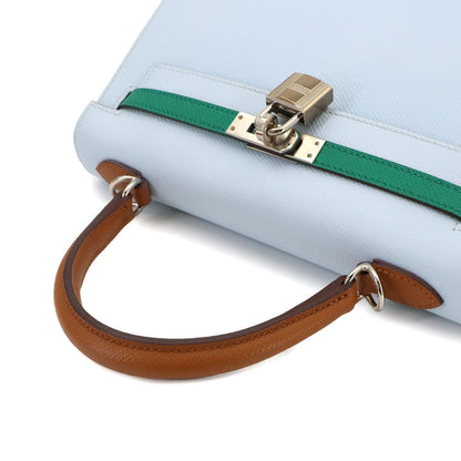 Hermes Kelly 25 Epsom Blue Brum Vert Jade Gold 2-Way — view 5
