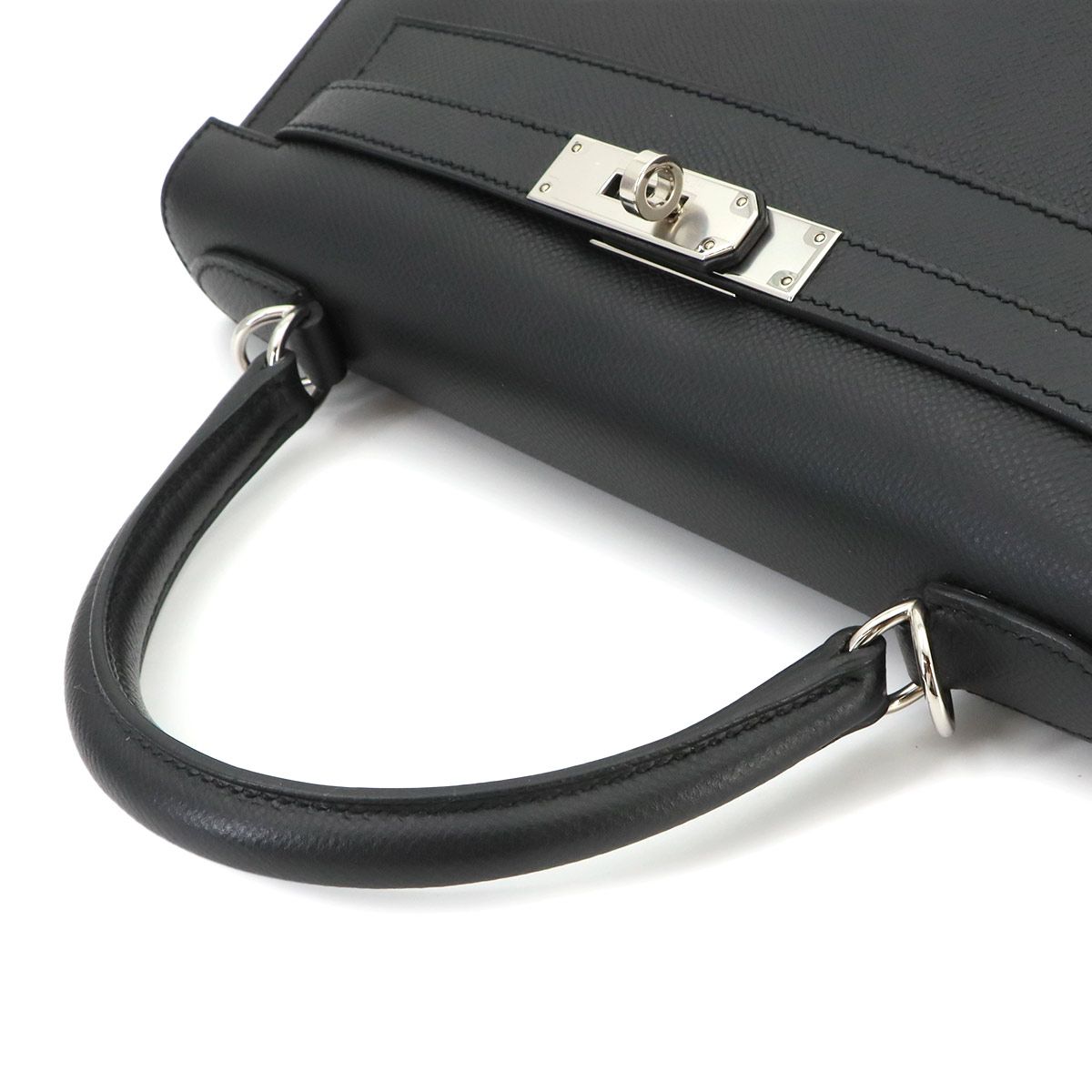 Hermes Kelly 28 Epsom Black 2-Way Bag Sellier Silver — view 5
