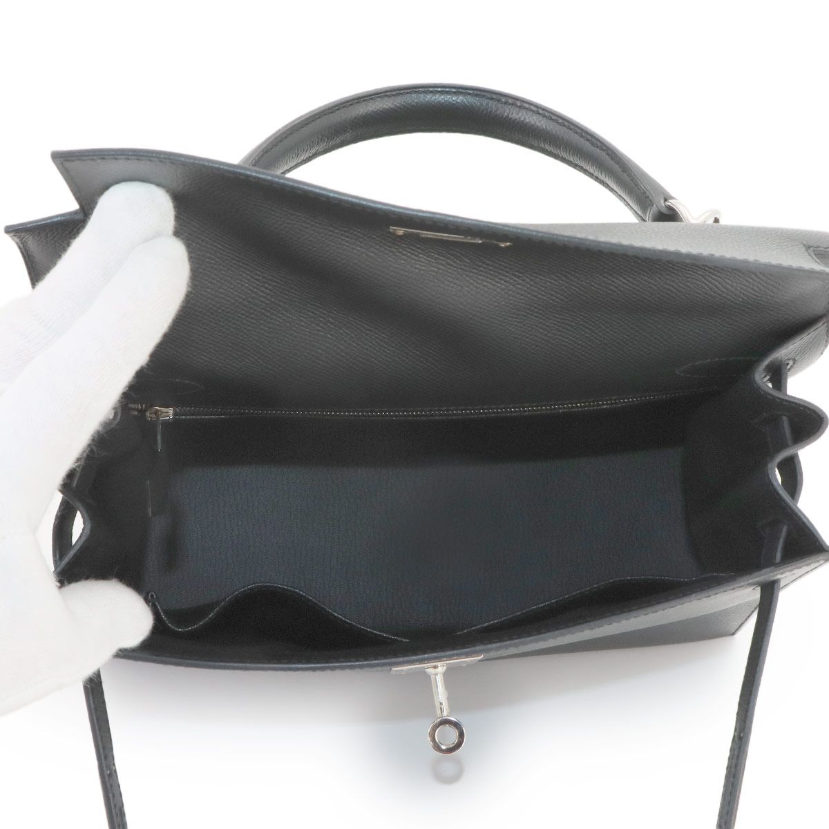 Hermes Kelly 28 Epsom Black 2-Way Bag Sellier Silver — view 7