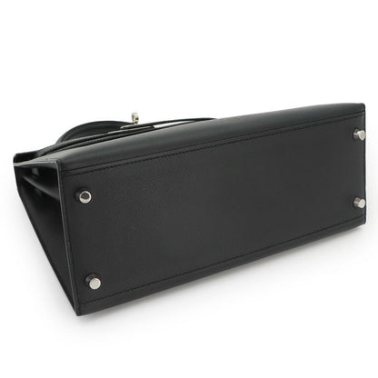 Hermes Kelly 28 Epsom Black 2-Way Bag Sellier Silver — view 4