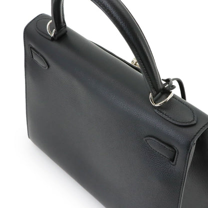 Hermes Kelly 28 Epsom Black 2-Way Bag Sellier Silver — view 9