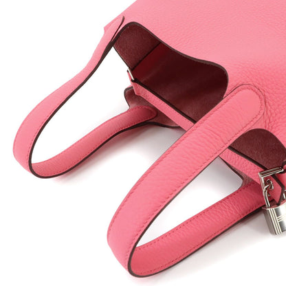 Hermes Picotin Lock 18 PM Hand Bag Taurillon Clemence Rose Azalea Silver — view 6