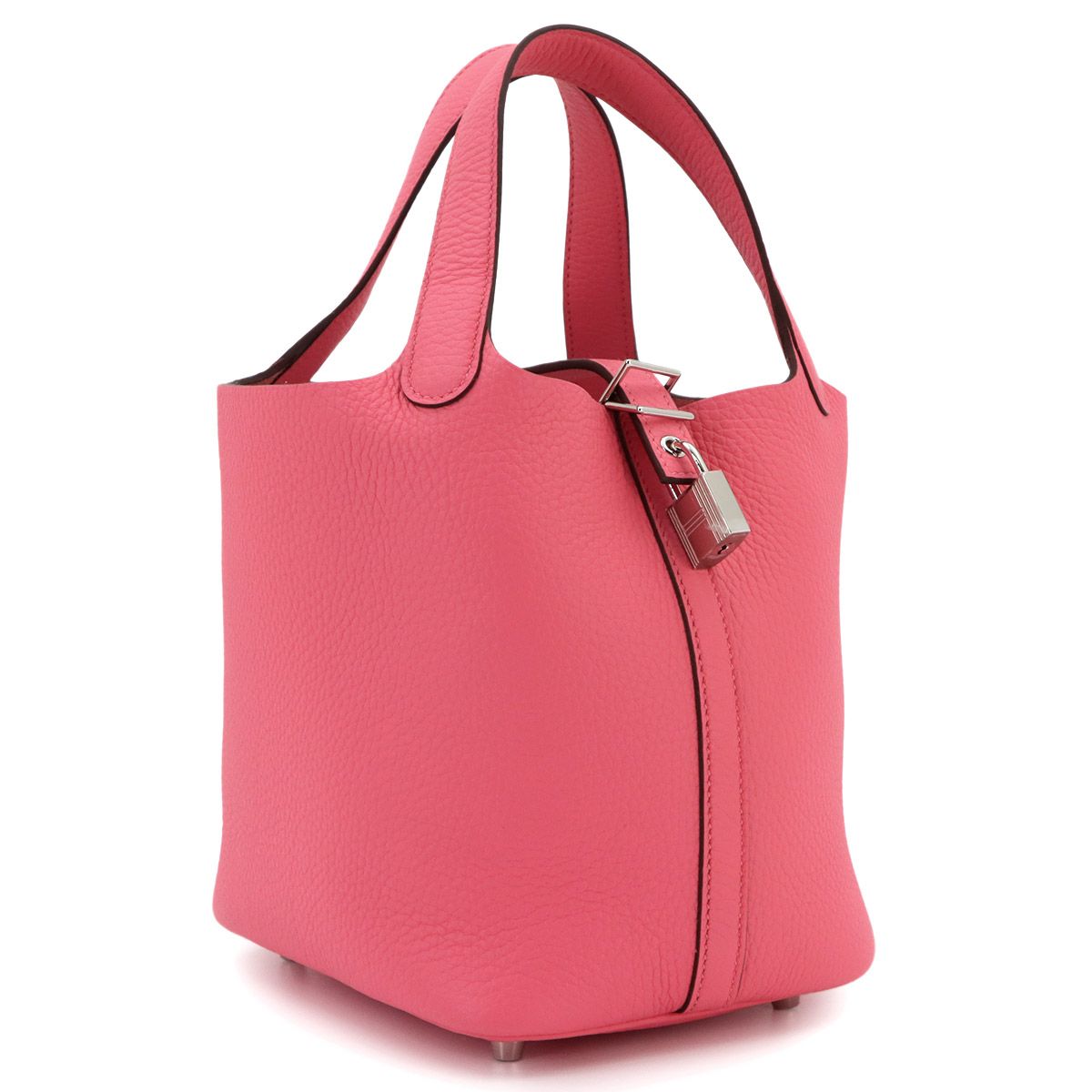 Hermes Picotin Lock 18 PM Hand Bag Taurillon Clemence Rose Azalea Silver — view 4