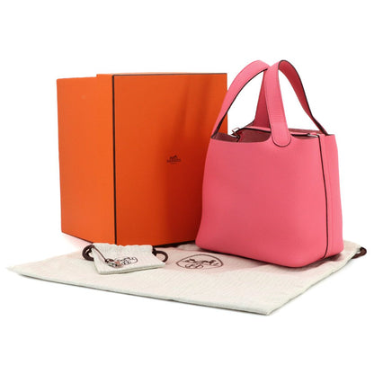 Hermes Picotin Lock 18 PM Hand Bag Taurillon Clemence Rose Azalea Silver — view 2