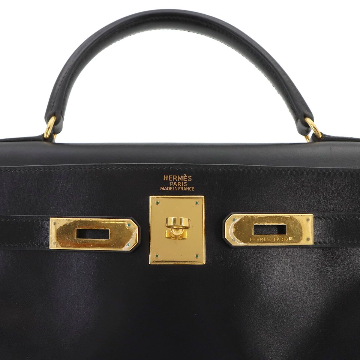 Hermes Kelly 32 Box Calf Black 2-Way Hand Bag Retourne Vintage — view 7