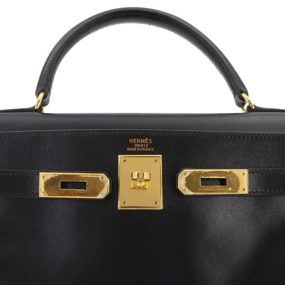 Hermes Kelly 32 Box Calf Black 2-Way Hand Bag Retourne Vintage — view 7