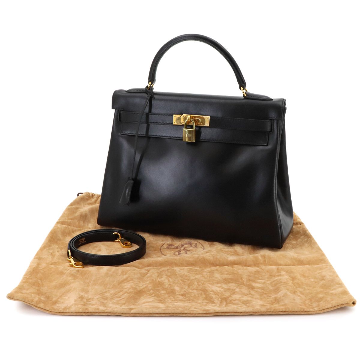 Hermes Kelly 32 Box Calf Black 2-Way Hand Bag Retourne Vintage — view 2