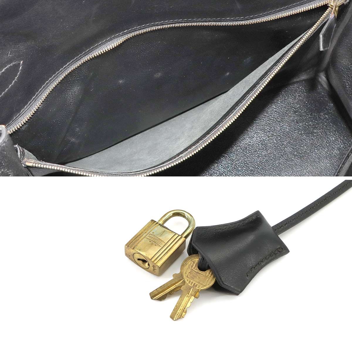 Hermes Kelly 32 Box Calf Black 2-Way Hand Bag Retourne Vintage — view 9