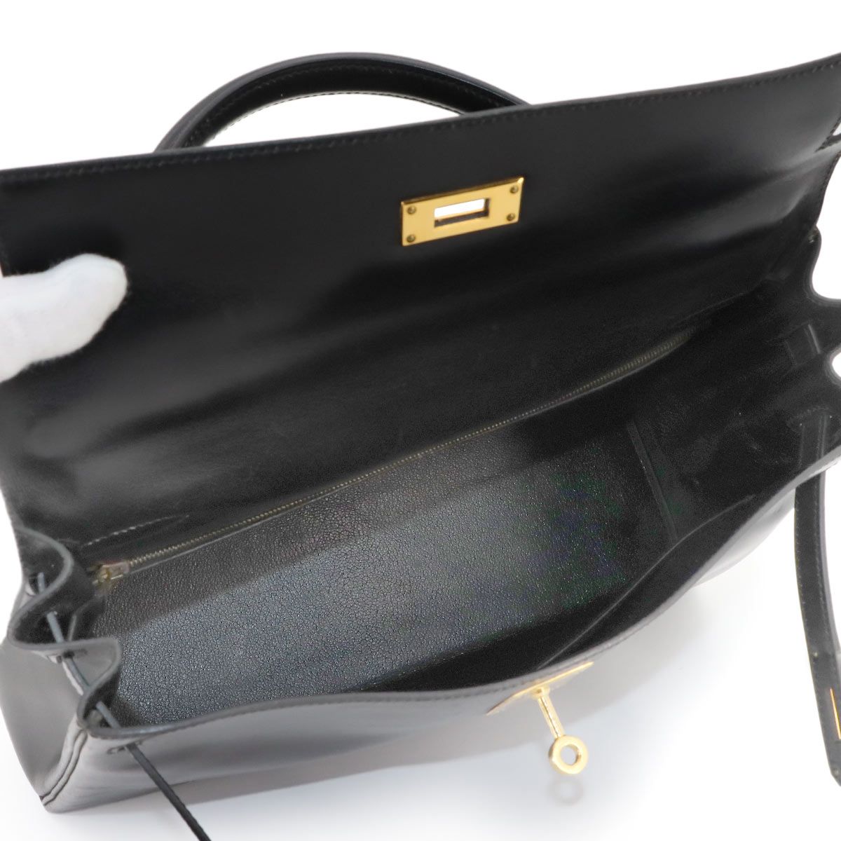 Hermes Kelly 32 Box Calf Black 2-Way Hand Bag Retourne Vintage — view 8