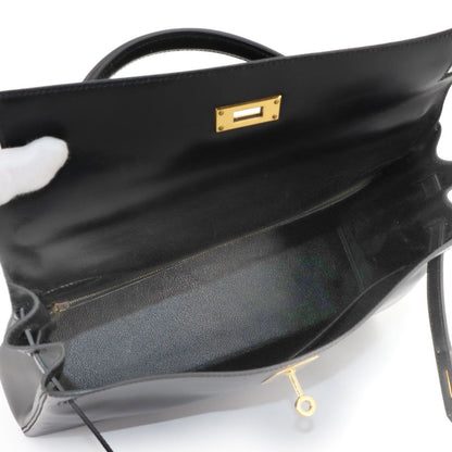 Hermes Kelly 32 Box Calf Black 2-Way Hand Bag Retourne Vintage — view 8