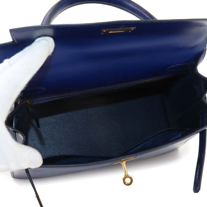 Hermes Kelly 28 Box Calf Blue 2-Way Bag Sellier — view 7