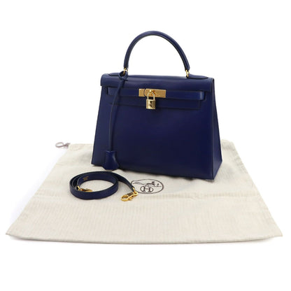 Hermes Kelly 28 Box Calf Blue 2-Way Bag Sellier — view 2