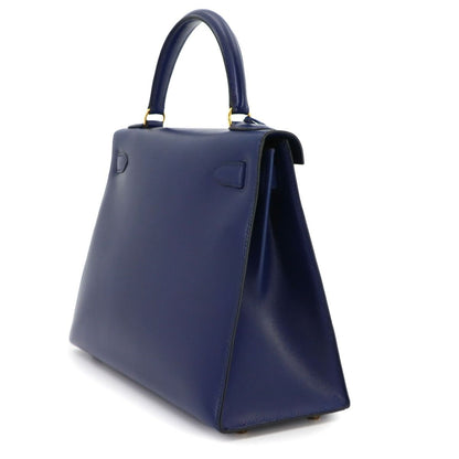 Hermes Kelly 28 Box Calf Blue 2-Way Bag Sellier — view 4