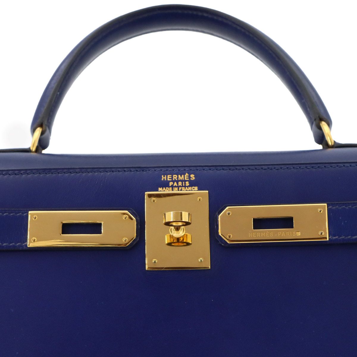 Hermes Kelly 28 Box Calf Blue 2-Way Bag Sellier — view 8