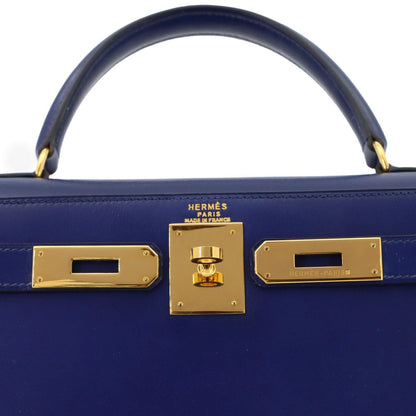 Hermes Kelly 28 Box Calf Blue 2-Way Bag Sellier — view 8
