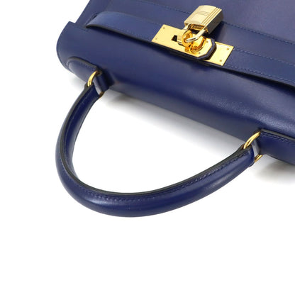 Hermes Kelly 28 Box Calf Blue 2-Way Bag Sellier — view 6