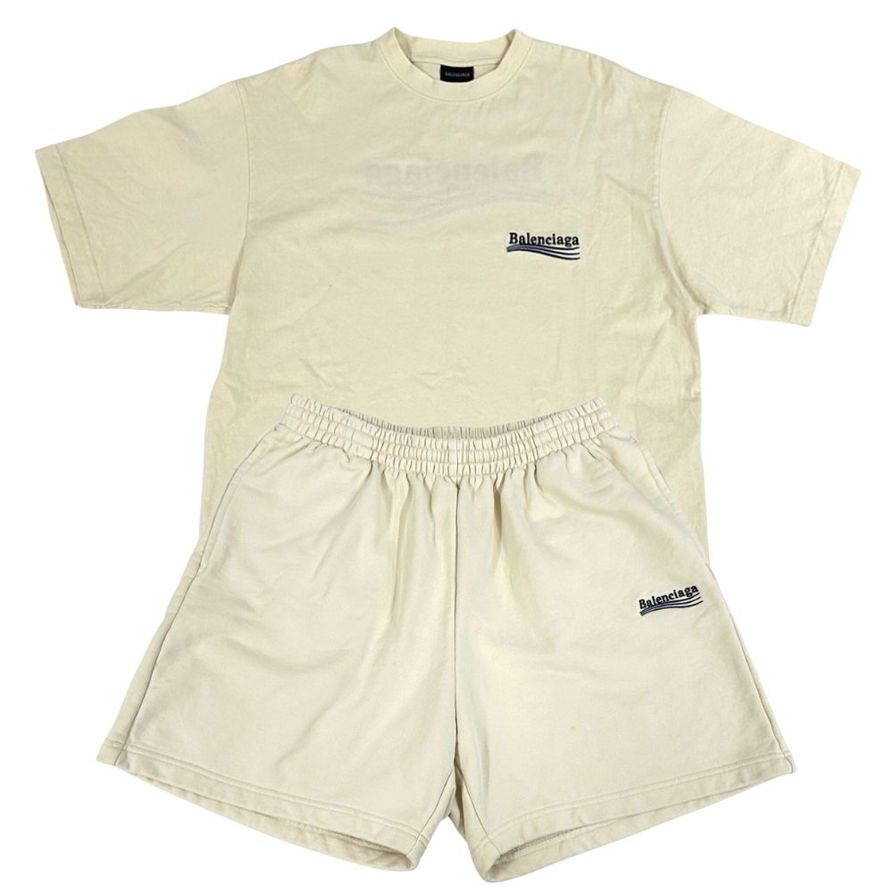 Balenciaga Set Cotton Short Sleeve T-Shirt Shorts Off White XS S Oversize