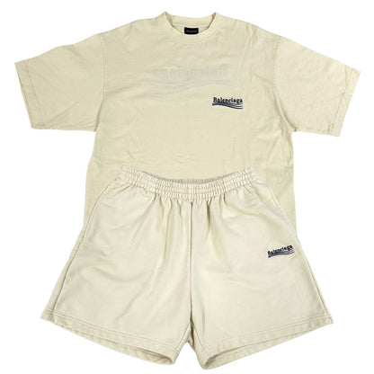 Balenciaga Set Cotton Short Sleeve T-Shirt Shorts Off White XS S Oversize