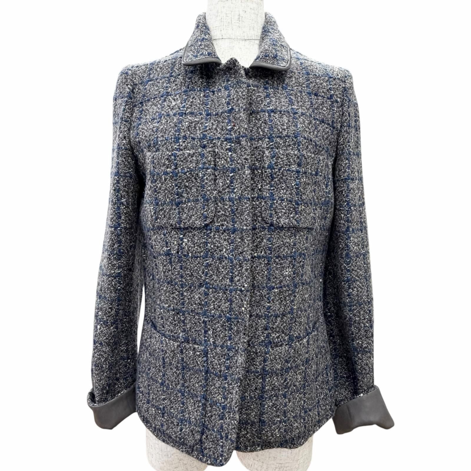 Loro Piana Wool Cashmere Plaid Calf Usage Jacket Gray Blue 40