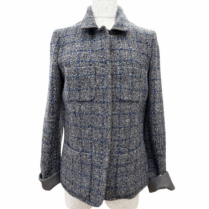 Loro Piana Wool Cashmere Plaid Calf Usage Jacket Gray Blue 40