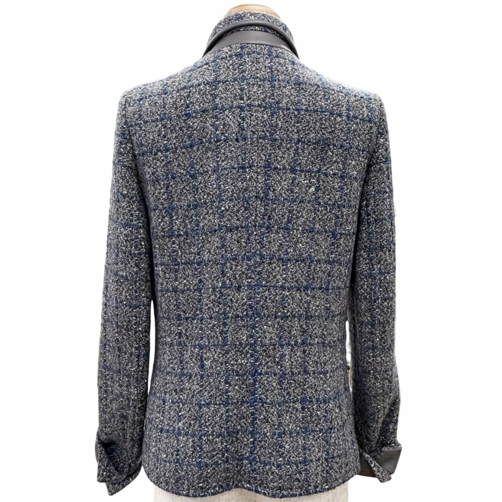 Loro Piana Wool Cashmere Plaid Calf Usage Jacket Gray Blue 40 — view 3