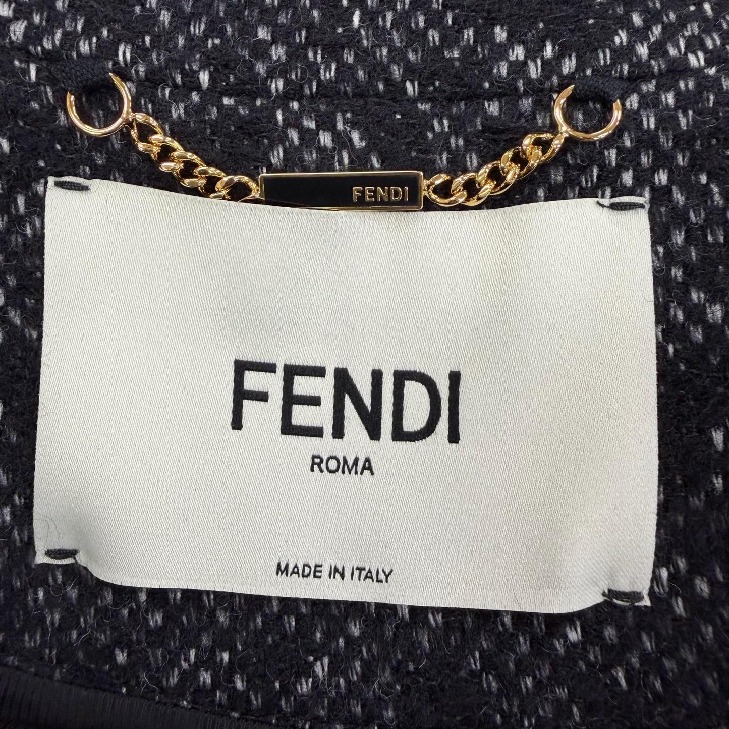 Fendi Virgin Wool Silk Blend Animal Pattern Long Coat Black 38 — view 6