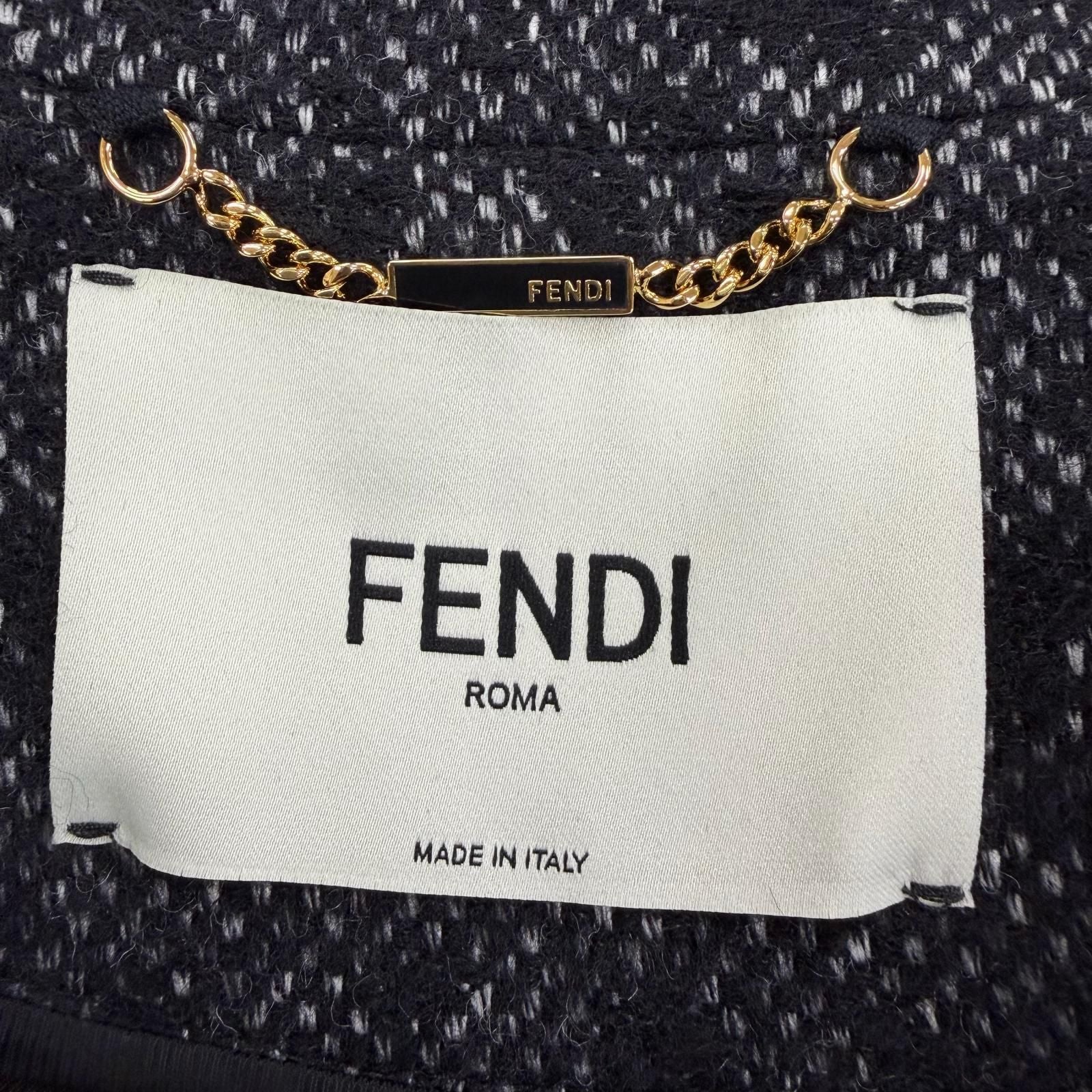 Fendi Virgin Wool Silk Blend Animal Pattern Long Coat Black 38 — view 6