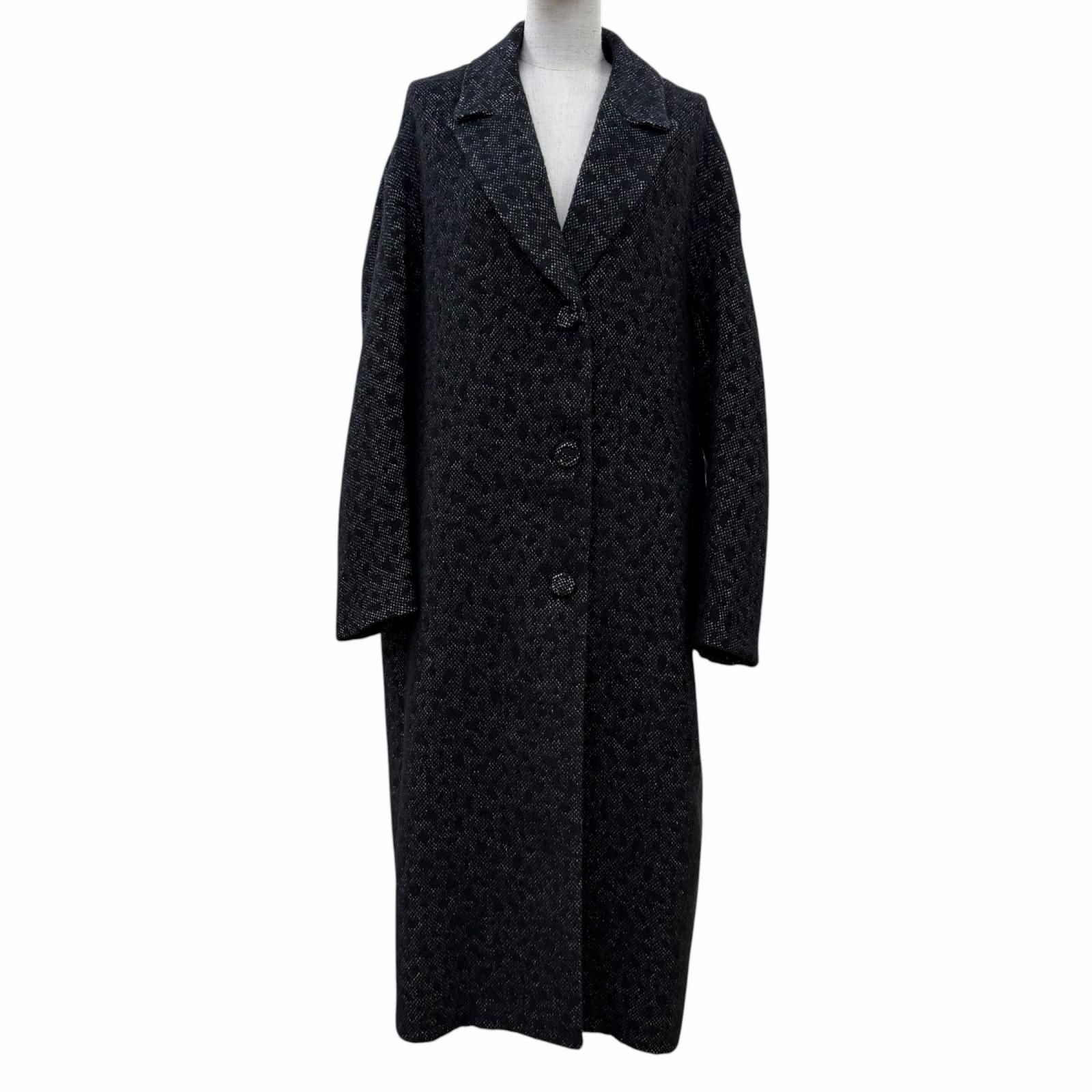 Fendi Virgin Wool Silk Blend Animal Pattern Long Coat Black 38